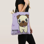 Fashionable Cute Aurora the Pug Paars Heart Tote Bag (Dichtbij)