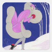 Fashionable dame in de winter vierkante sticker (Voorkant)