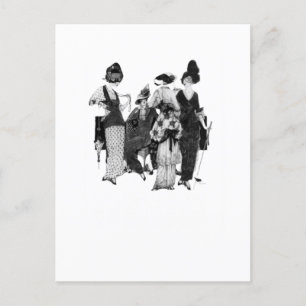 Fashionable  Dames met Parasols Sleutelhanger Briefkaart