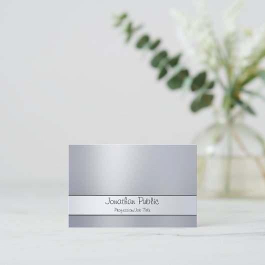 Fashionable Freehand Script Silver Moderne Eenvoud Visitekaartje (Staand voorkant)