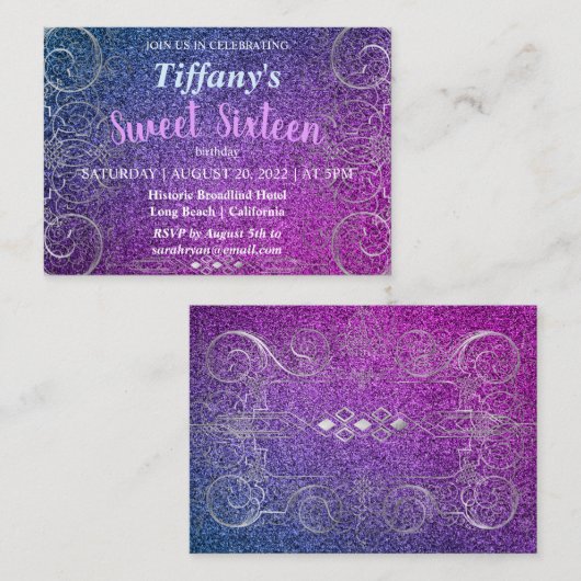 Fashionable Glitter Birthday Uitnodiging Informatiekaartje (Voorkant / Achterkant)