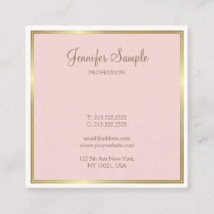 Fashionable Gold Blush Pink Handritten Script Luxe Vierkante Visitekaartje