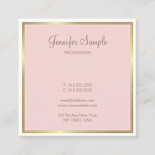 Fashionable Gold Blush Pink Handritten Script Luxe Vierkante Visitekaartje (Voorkant)