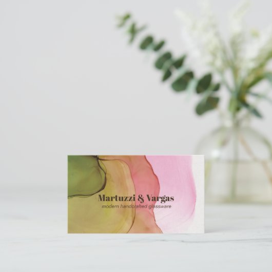 Fashionable Green Pink & Amber Alcohol Ink Art Visitekaartje (Staand voorkant)