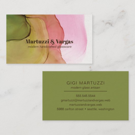 Fashionable Green Pink & Amber Alcohol Ink Art Visitekaartje (Voorkant / Achterkant)