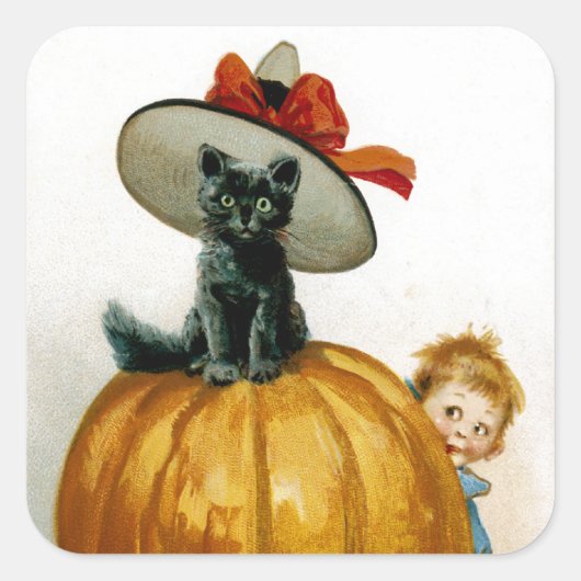 Fashionable Halloween Kat Vierkante Sticker (Voorkant)
