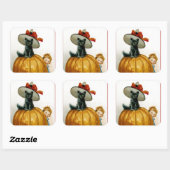 Fashionable Halloween Kat Vierkante Sticker (Vel)
