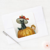 Fashionable Halloween Kat Vierkante Sticker (Envelop)