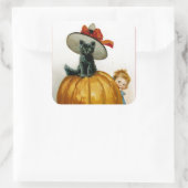 Fashionable Halloween Kat Vierkante Sticker (Tas)