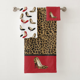 Fashionable Jaguar Stiletto Heels Bath Towel set Bad Handdoek
