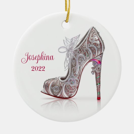 Fashionable kerstStiletto High Hiel Shoe Keramisch Ornament (Voorkant)