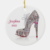Fashionable kerstStiletto High Hiel Shoe Keramisch Ornament (Achterkant)