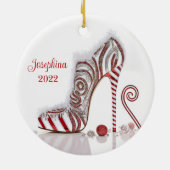 Fashionable kerstStiletto High Hiel Shoe Keramisch Ornament (Achterkant)