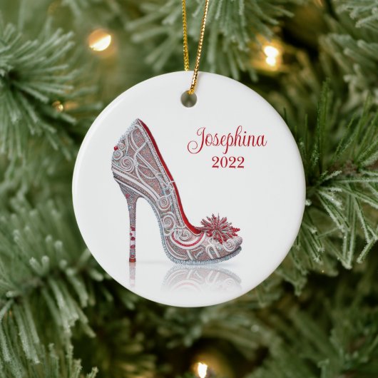Fashionable kerstStiletto High Hiel Shoe Keramisch Ornament (Boom)