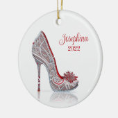 Fashionable kerstStiletto High Hiel Shoe Keramisch Ornament (Links)