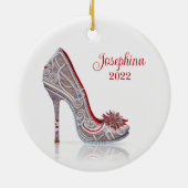 Fashionable kerstStiletto High Hiel Shoe Keramisch Ornament (Achterkant)