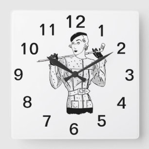 Fashionable Lady Golfer met Golf Club uit 1930 Vierkante Klok