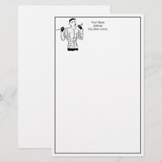 Fashionable Lady Golfer met Golf Club uit de jaren Briefpapier (Voorkant / Achterkant)