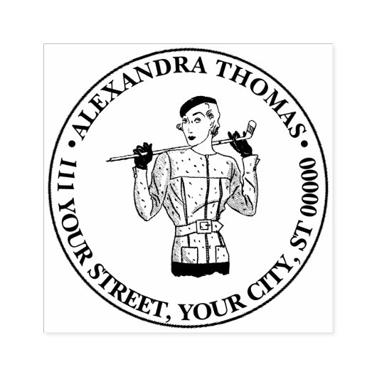 Fashionable Lady Golfer met Golf Club uit de jaren Rubberstempel (Afrduk)