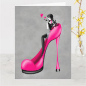 Fashionable Lady in Stiletto Greetings Card Kaart (Gele Bloem)