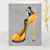 Fashionable Lady in Stiletto Greetings Card Kaart (Gele Bloem)
