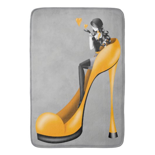 Fashionable Lady in Stiletto Yellow Bath Mat (Voorkant Verticaal)