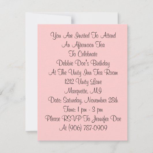 Fashionable Lady Inture Brunch Aftermiddag Tea Kaart (Achterkant)