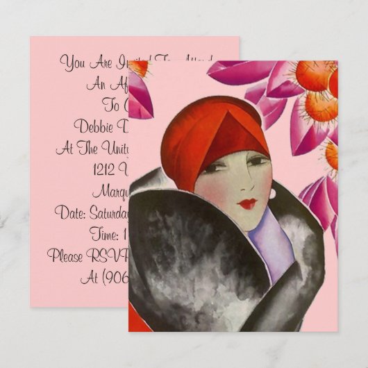 Fashionable Lady Inture Brunch Aftermiddag Tea Kaart (Voorkant / Achterkant)