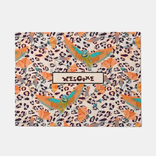 Fashionable leopard print, vogels van het Paradijs Deurmat (Voorkant)