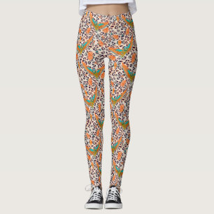 Fashionable leopard print, vogels van het Paradijs Leggings