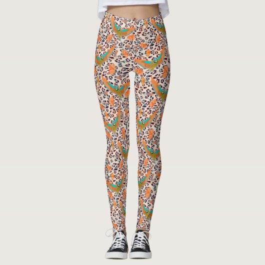 Fashionable leopard print, vogels van het Paradijs Leggings (Voorkant)