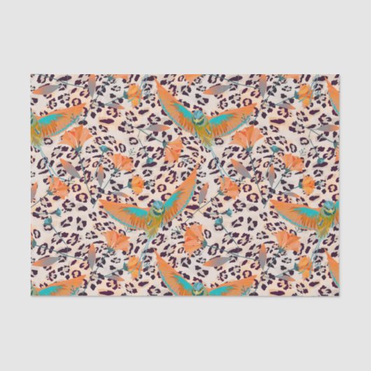Fashionable leopard print, vogels van het Paradijs Tissuepapier (Voorkant)