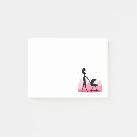 Fashionable Mammie Pushing Baby Carriage Post-it® Notes (Voorkant)