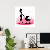 Fashionable Mammie Pushing Baby Carriage Poster (Thuiskantoor)