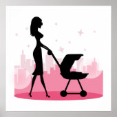 Fashionable Mammie Pushing Baby Carriage Poster (Voorkant)