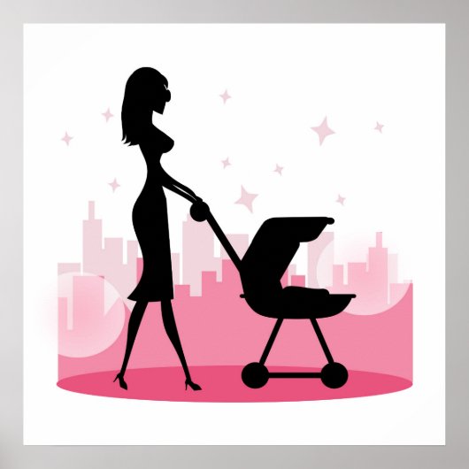 Fashionable Mammie Pushing Baby Carriage Poster (Voorkant)
