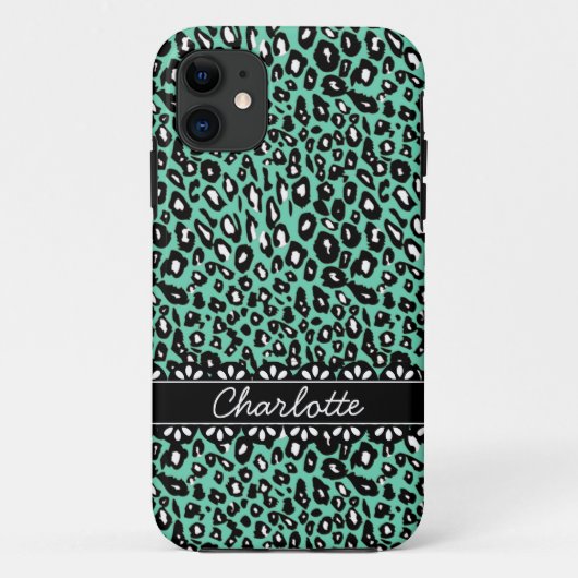 Fashionable Mint Leopard Print and Lace Case-Mate iPhone Case (Achterkant)