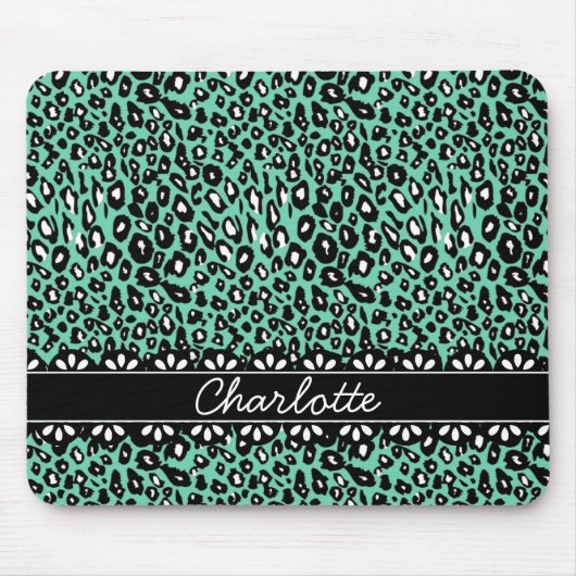 Fashionable Mint Leopard Print and Lace Muismat (Voorkant)