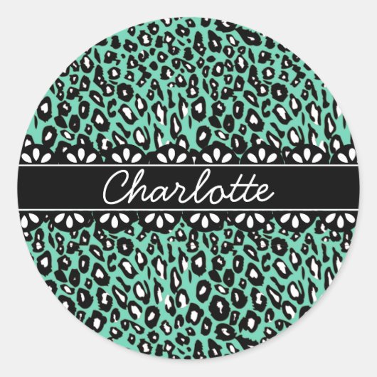 Fashionable Mint Leopard Print and Lace Ronde Sticker (Voorkant)