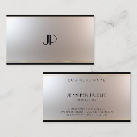 Fashionable Monogram Glamoureus Gold Silver Plain Visitekaartje (Voorkant / Achterkant)