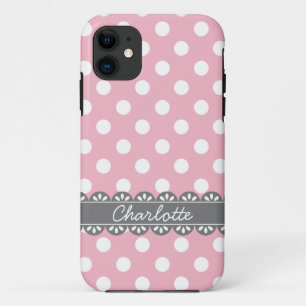 Fashionable Pink Polka Dots and Grey Lace Case-Mate iPhone Case