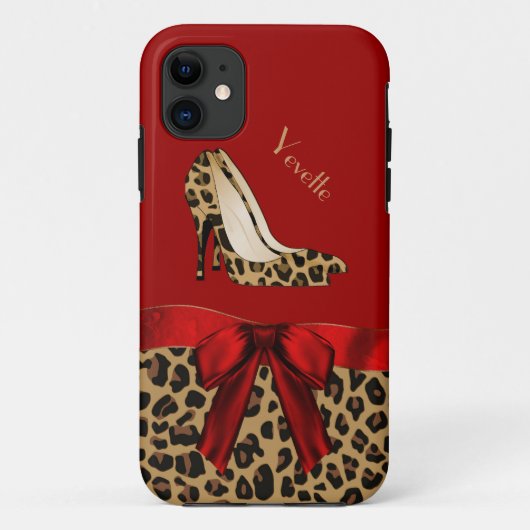 Fashionable Red & Jaguar Print iPhone 5 Hoesje (Achterkant)
