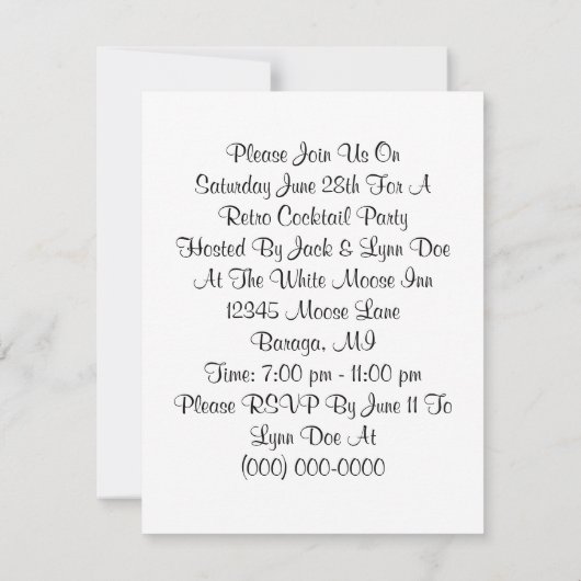 Fashionable Retro Cocktail Theme Uitnodigingen (Achterkant)