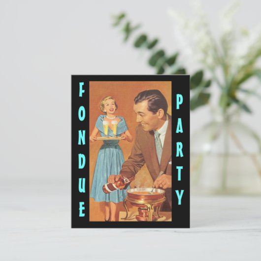 Fashionable Retro Fondue Party Thema Uitnodigingen (Staand voorkant)