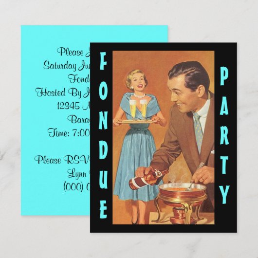 Fashionable Retro Fondue Party Thema Uitnodigingen (Voorkant / Achterkant)