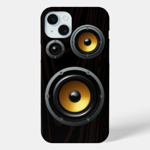 Fashionable Retro Wood Grain Speaker Trio iPhone 15 Mini Hoesje