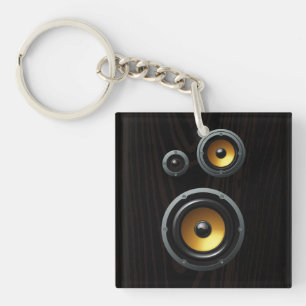 Fashionable Retro Wood Grain Speaker Trio Sleutelhanger