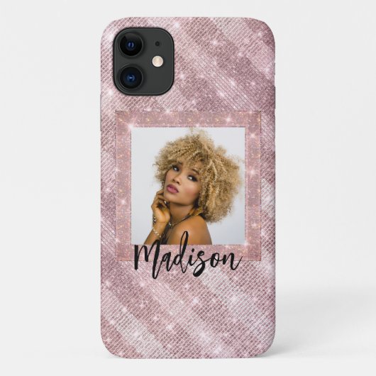 Fashionable Roos Gold Glitter Fotonaam Stijlvol Case-Mate iPhone Case (Achterkant)