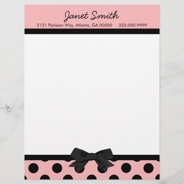 Fashionable roze & Black Business Letterhead Gepersonaliseerd Briefhoofd (Voorkant)