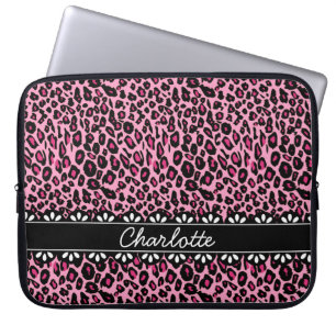 Fashionable roze luipaard afdrukken en kant laptop sleeve